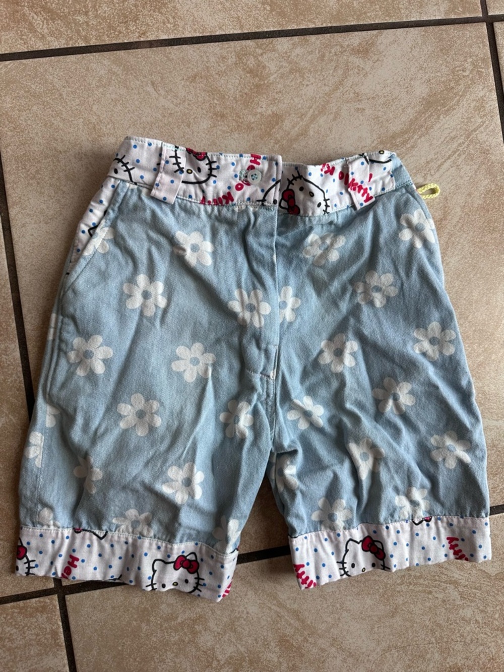 Light Blue Floral Hello Kitty Trim Kids High Rise Shorts